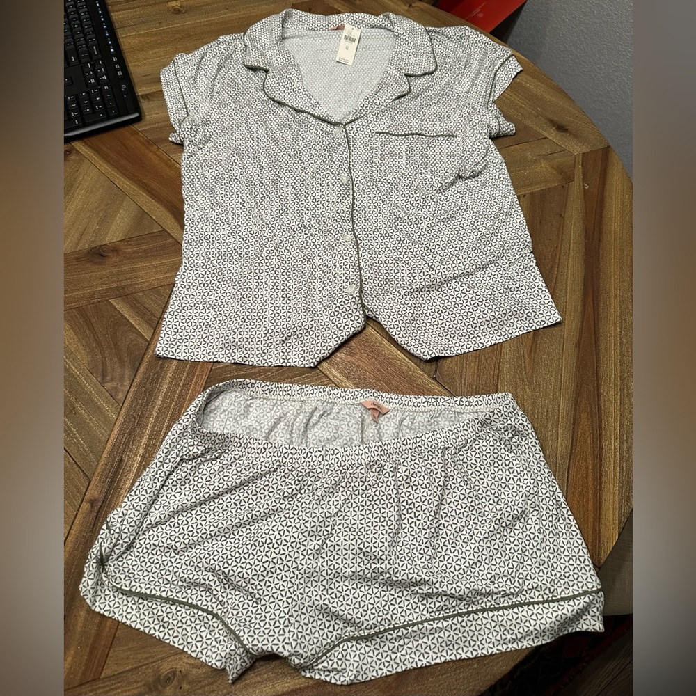 Eberjey green and White Geometric Pajama Set
